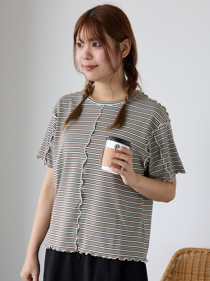 配色メローボーダーTシャツ（ピンク/モカ/イエロー/ミント）｜ehka sopo（エヘカソポ）通販