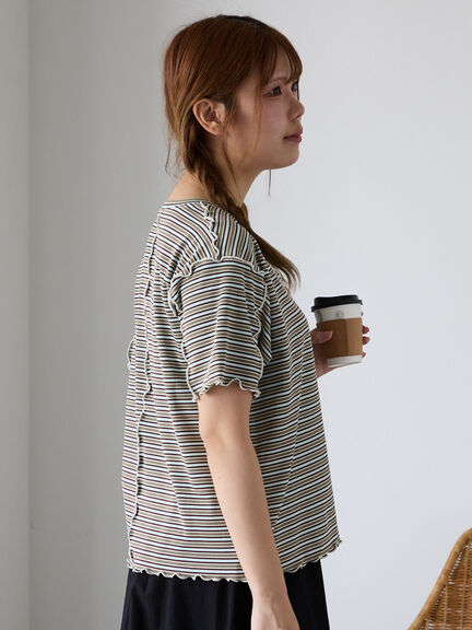 配色メローボーダーTシャツ（ピンク/モカ/イエロー/ミント）｜ehka sopo（エヘカソポ）通販
