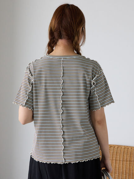 配色メローボーダーTシャツ（ピンク/モカ/イエロー/ミント）｜ehka sopo（エヘカソポ）通販