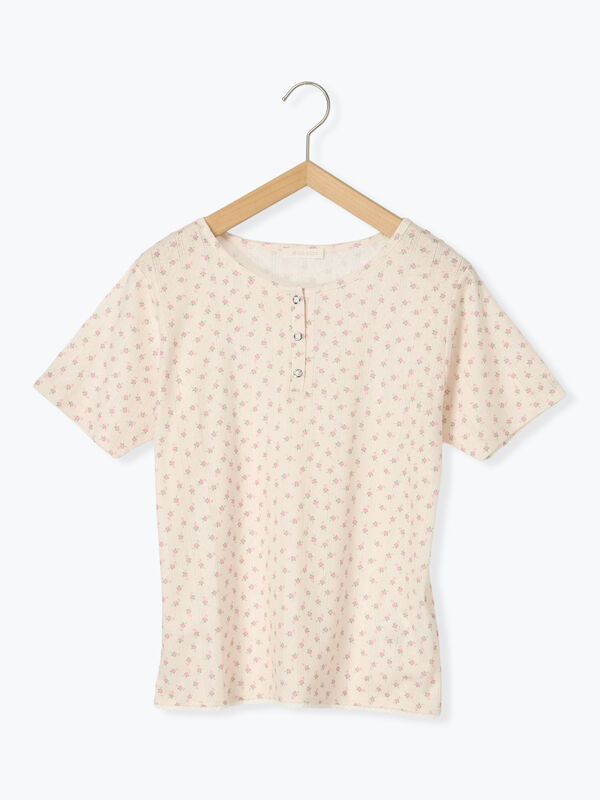 セール】 小花柄ヘンリーネックカットソー（ピンク/イエロー/ブルー