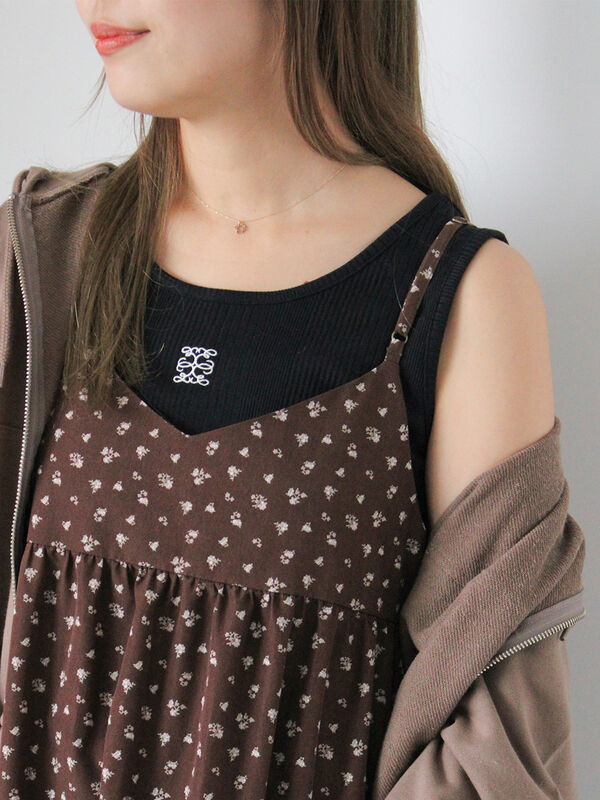 ワンポイント刺繍タンクトップ（ブラック）｜ehka sopo（エヘカソポ）通販