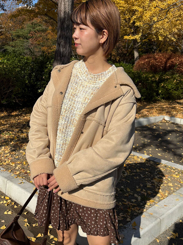 【美品】エポカ 毛皮 ムートンジャケット ブラウン サイズL ムートンライダースジャケット／(M BROWN): アウター｜PMbox P&M