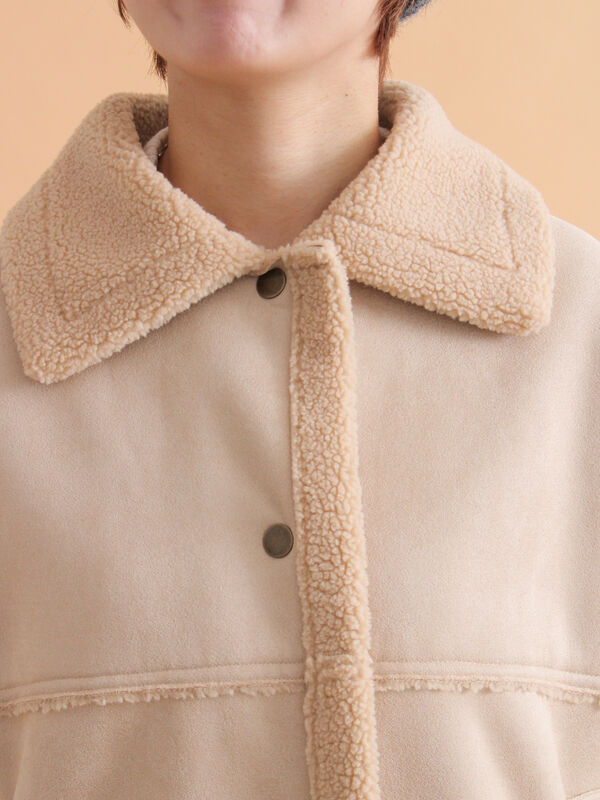 【美品】エポカ 毛皮 ムートンジャケット ブラウン サイズL 美品】エポカ 毛皮 ニット切り替え ムートンジャケット ブラウン