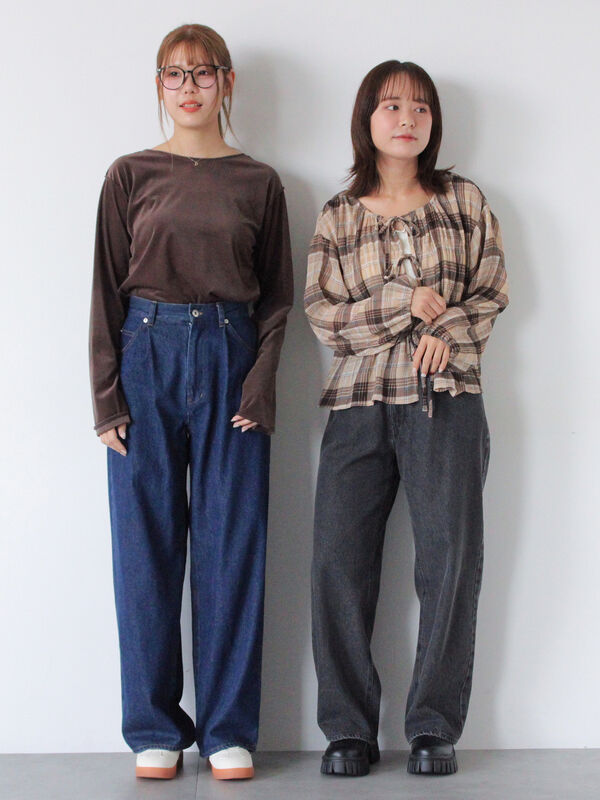 セール】 ワンタックストレートデニムパンツ（チャコールグレー/ブルー