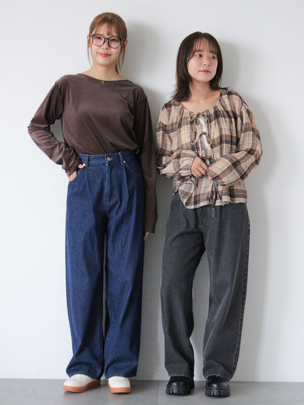 セール】 ワンタックストレートデニムパンツ（チャコールグレー/ブルー