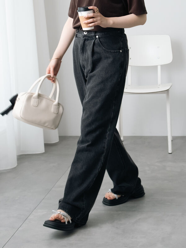 セール】 ワンタックストレートデニムパンツ（チャコールグレー/ブルー