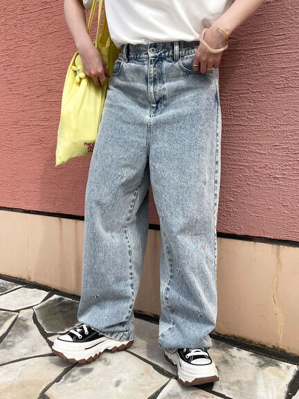◎リボン刺繍ストレートデニムパンツ（サックスブルー/ブルー/ネイビー）｜ehka sopo（エヘカソポ）通販