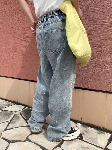 ◎リボン刺繍ストレートデニムパンツ（サックスブルー/ブルー/ネイビー）｜ehka sopo（エヘカソポ）通販
