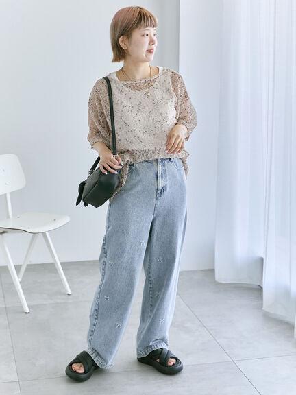 ◎リボン刺繍ストレートデニムパンツ（サックスブルー/ブルー/ネイビー）｜ehka sopo（エヘカソポ）通販