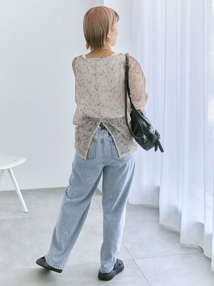 ◎リボン刺繍ストレートデニムパンツ（サックスブルー/ブルー/ネイビー）｜ehka sopo（エヘカソポ）通販