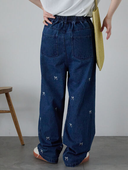 ◎リボン刺繍ストレートデニムパンツ（サックスブルー/ブルー/ネイビー）｜ehka sopo（エヘカソポ）通販