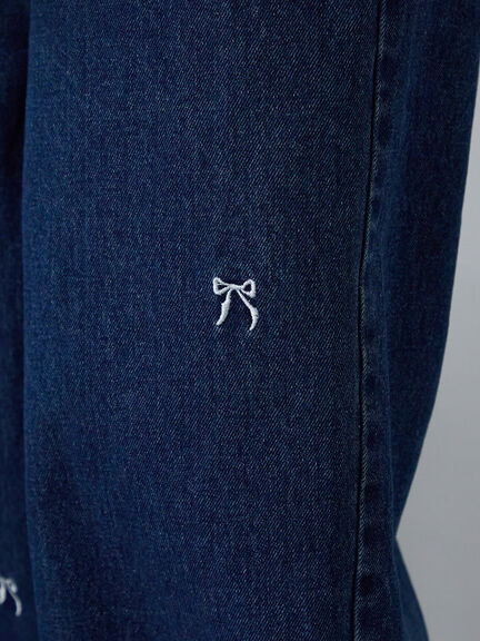◎リボン刺繍ストレートデニムパンツ（サックスブルー/ブルー/ネイビー）｜ehka sopo（エヘカソポ）通販