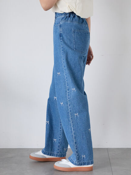 ◎リボン刺繍ストレートデニムパンツ（サックスブルー/ブルー/ネイビー）｜ehka sopo（エヘカソポ）通販