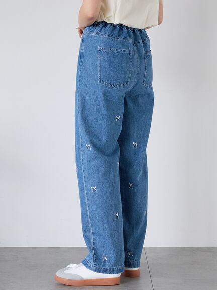 ◎リボン刺繍ストレートデニムパンツ（サックスブルー/ブルー/ネイビー）｜ehka sopo（エヘカソポ）通販