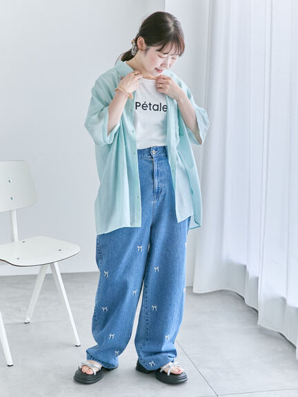 ◎リボン刺繍ストレートデニムパンツ（サックスブルー/ブルー/ネイビー）｜ehka sopo（エヘカソポ）通販