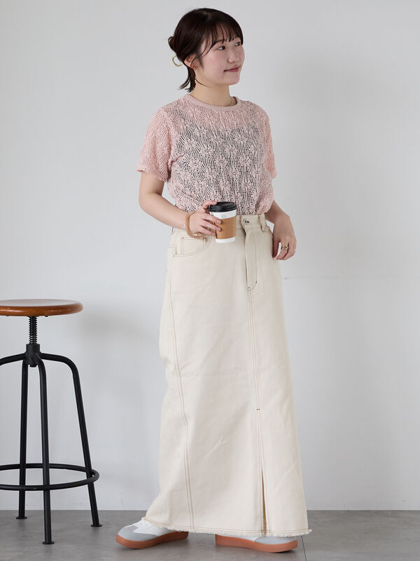 セール】 フロントスリットデニムスカート（ブルー/ネイビー