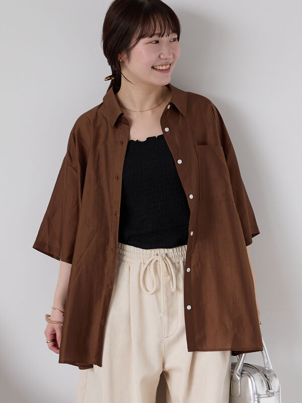 セール】 ◎シアー半袖シャツ（ベージュ/ブラウン/サックスブルー