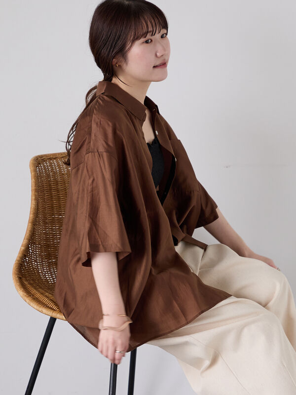 セール】 ◎シアー半袖シャツ（ベージュ/ブラウン/サックスブルー