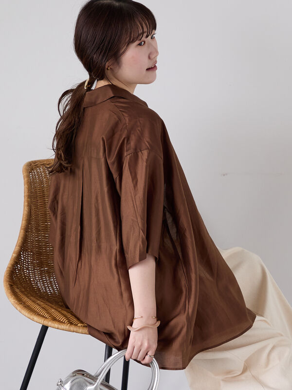 セール】 ◎シアー半袖シャツ（ベージュ/ブラウン/サックスブルー