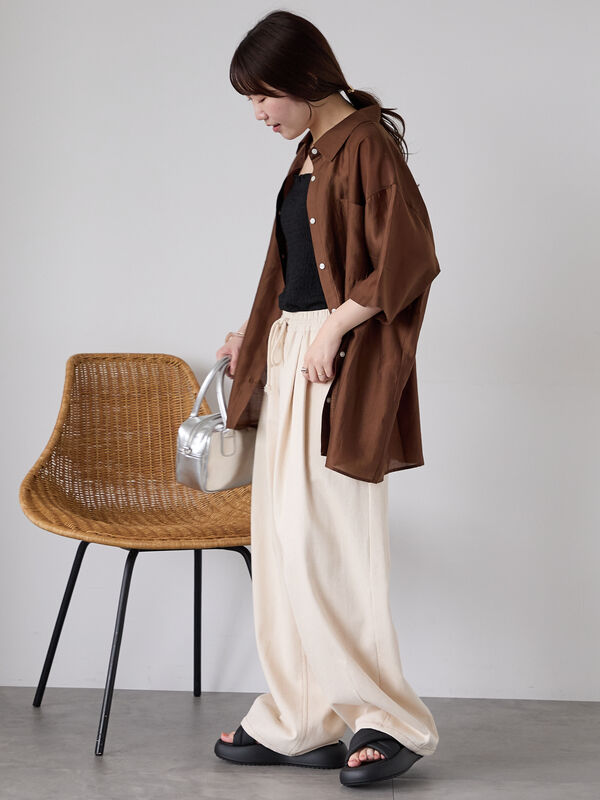 セール】 ◎シアー半袖シャツ（ベージュ/ブラウン/サックスブルー