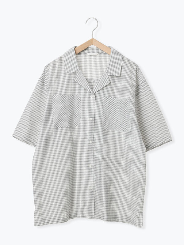 KEBOZ〈オーバーサイズオープンカラーネルシャツ レーヨン M チェック〉 KEBOZ OMBRE CHECK SHIRT PISTACHIO 23FA-I（ケボズ オンブレ