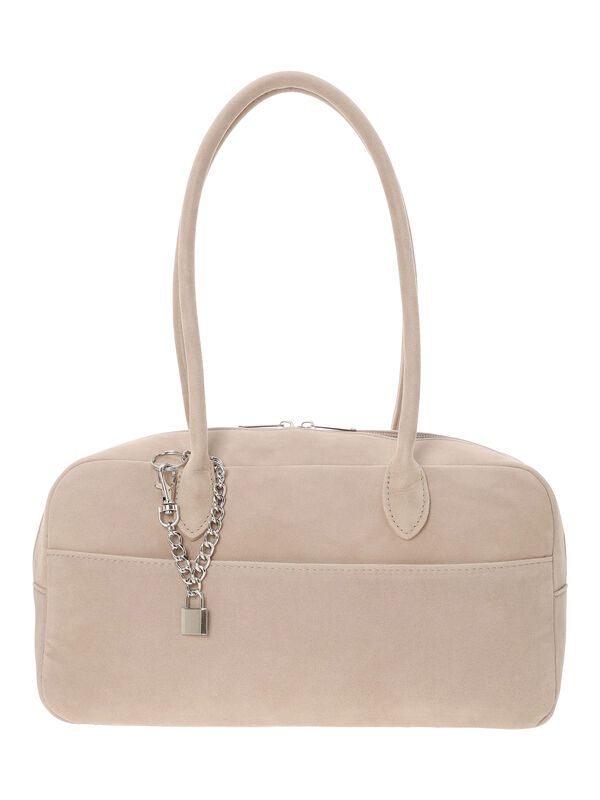 セール】 チャーム付きエコスウェードボストン（ベージュ/ブラウン