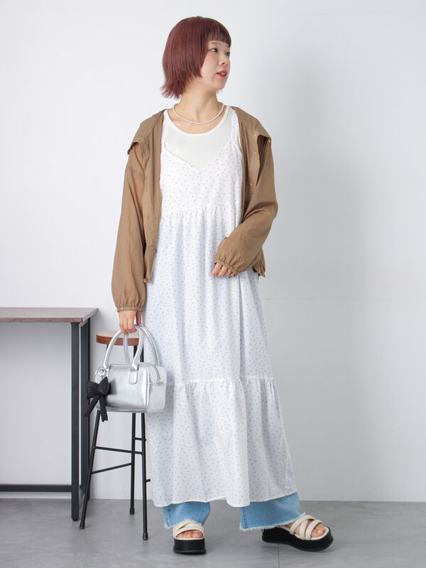KA2201ページ セール】 前後2WAY小花柄キャミワンピース（オフホワイト