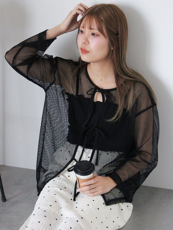 Pois ポワ ♡ メッシュ カーディガン ブラック pois メッシュカーデ