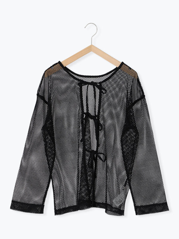 セール】 前後2WAYメッシュリボンカーディガン（グレー/ブラック