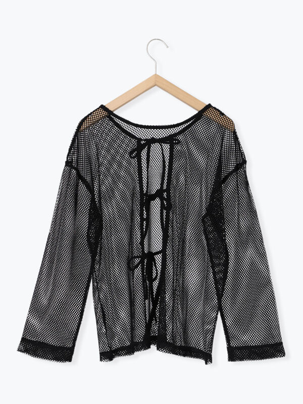 pois メッシュカーデ ブラック pois double mesh Cardigan ブラック