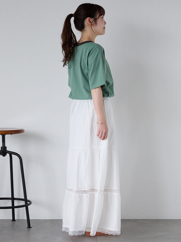 セール】 レース付きティアードスカート（オフホワイト/ブラック