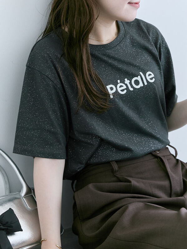 グリッターロゴTシャツ（オフホワイト/チャコールグレー/ベージュ）｜ehka sopo（エヘカソポ）通販
