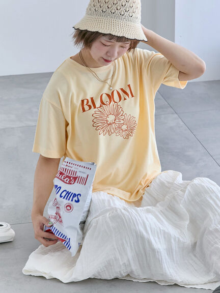 花モチーフTシャツ（オフホワイト/イエロー/ネイビー）｜ehka sopo（エヘカソポ）通販