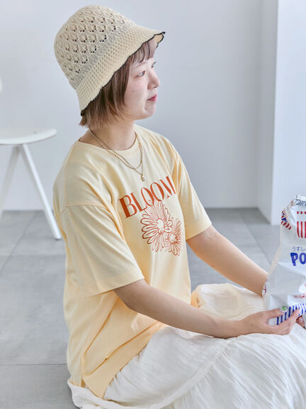 花モチーフTシャツ（オフホワイト/イエロー/ネイビー）｜ehka sopo（エヘカソポ）通販