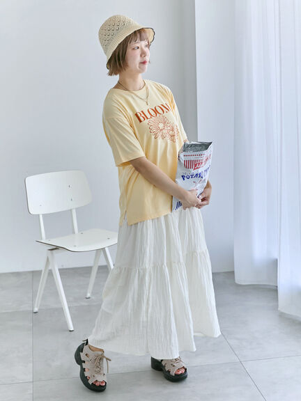 花モチーフTシャツ（オフホワイト/イエロー/ネイビー）｜ehka sopo（エヘカソポ）通販
