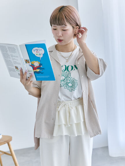 花モチーフTシャツ（オフホワイト/イエロー/ネイビー）｜ehka sopo（エヘカソポ）通販