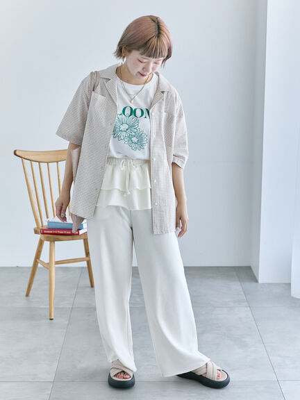 花モチーフTシャツ（オフホワイト/イエロー/ネイビー）｜ehka sopo（エヘカソポ）通販