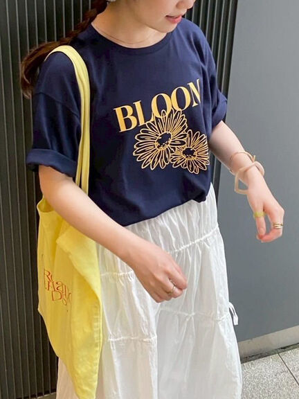 花モチーフTシャツ（オフホワイト/イエロー/ネイビー）｜ehka sopo（エヘカソポ）通販