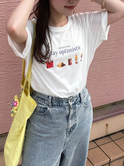フードプリントTシャツ（オフホワイト/グレー/ピンク）｜ehka sopo（エヘカソポ）通販