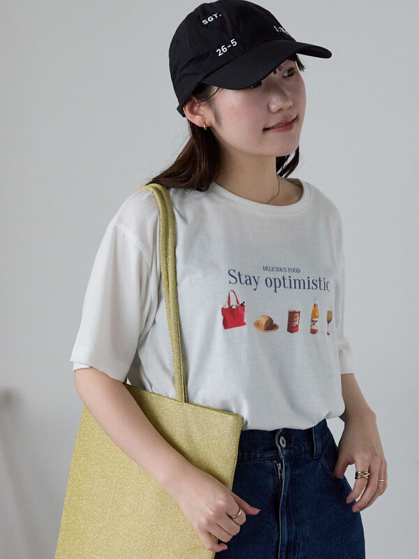 セール】 フードプリントTシャツ（オフホワイト/グレー/ピンク