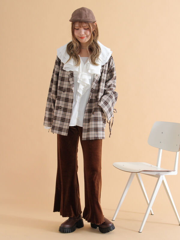 セール】 袖リボンダブルジャケット（グレー/チャコールグレー