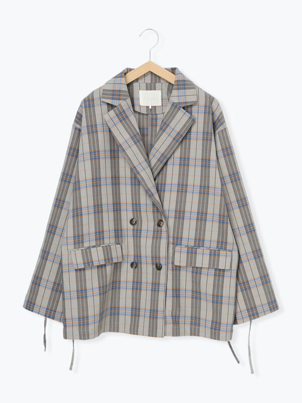 セール】 袖リボンダブルジャケット（グレー/チャコールグレー