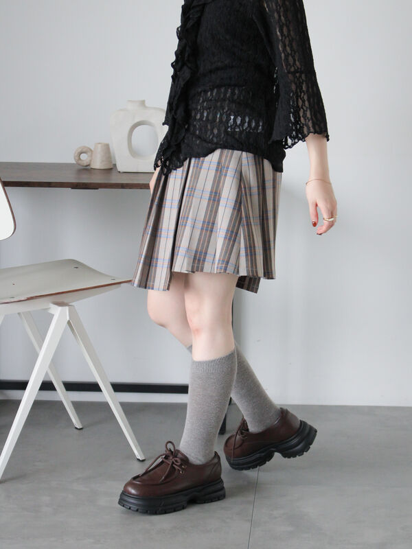 セール】 アシメプリーツミニスカート（グレー/チャコールグレー