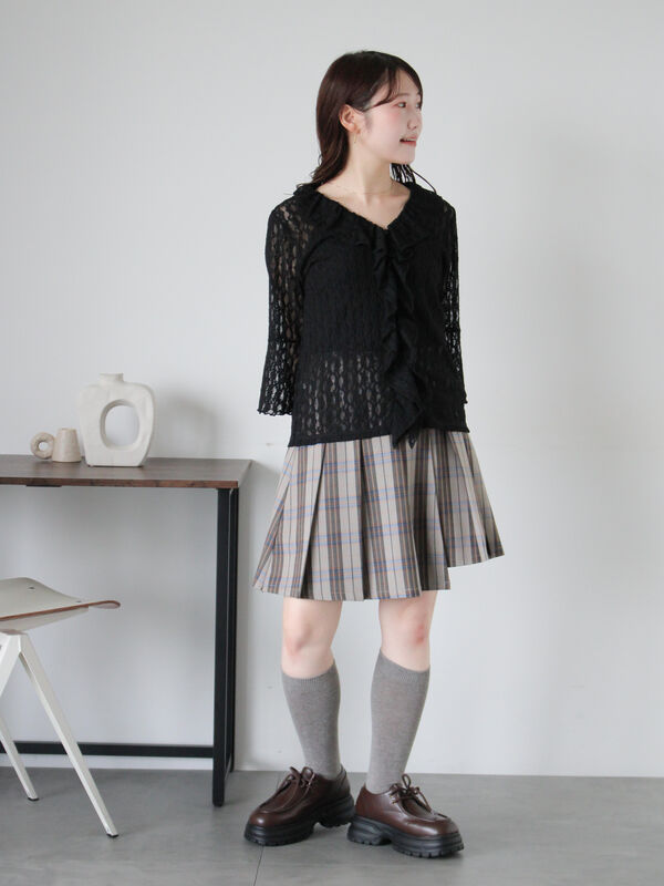 セール】 アシメプリーツミニスカート（グレー/チャコールグレー