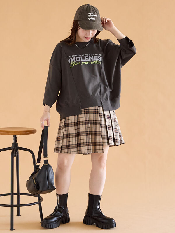 セール】 アシメプリーツミニスカート（グレー/チャコールグレー