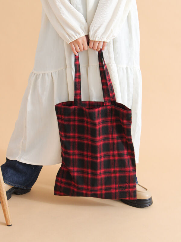 赤チェックトートバッグ セール】 チェックトートバッグ（ブラック/レッド/イエロー/ブルー