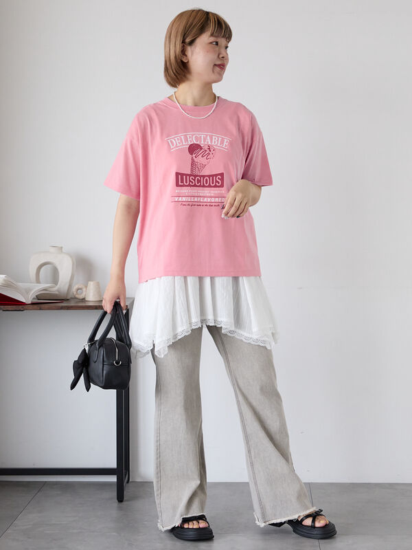セール】 アイスクリームプリントTシャツ（オフホワイト/ピンク