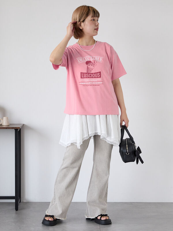 Icecream 関税込 キャンディ半袖Tシャツ アイスクリームプリントTシャツ(オフホワイト/ピンク/ミント