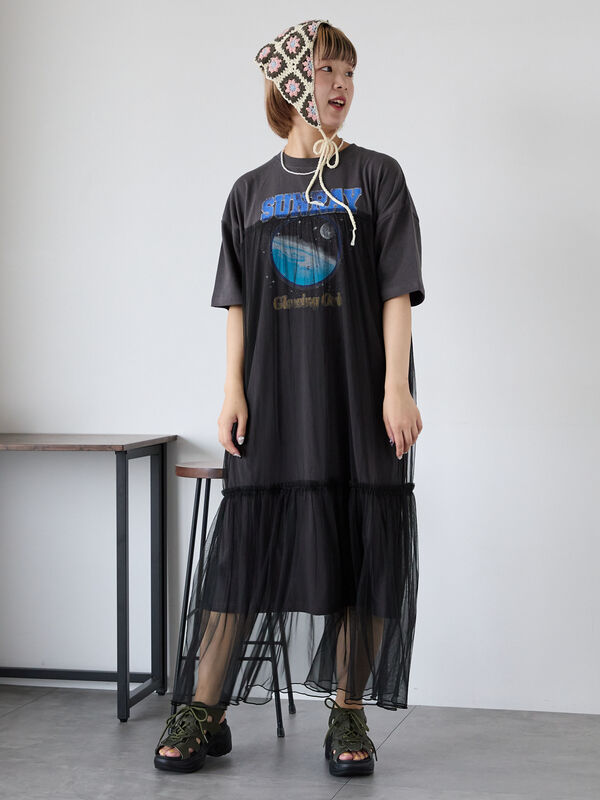 セール】 リメイク風ワンピース（オフホワイト/チャコールグレー/モカ