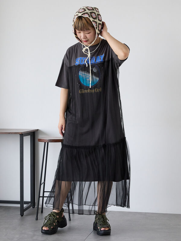 セール】 リメイク風ワンピース（オフホワイト/チャコールグレー/モカ